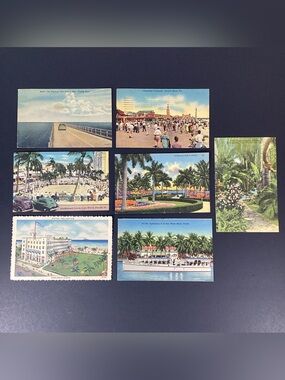 Vtg Florida 1950s Linen Postcard Lot of 7 Keys, Daytona, Miami Beach, Lake Worth